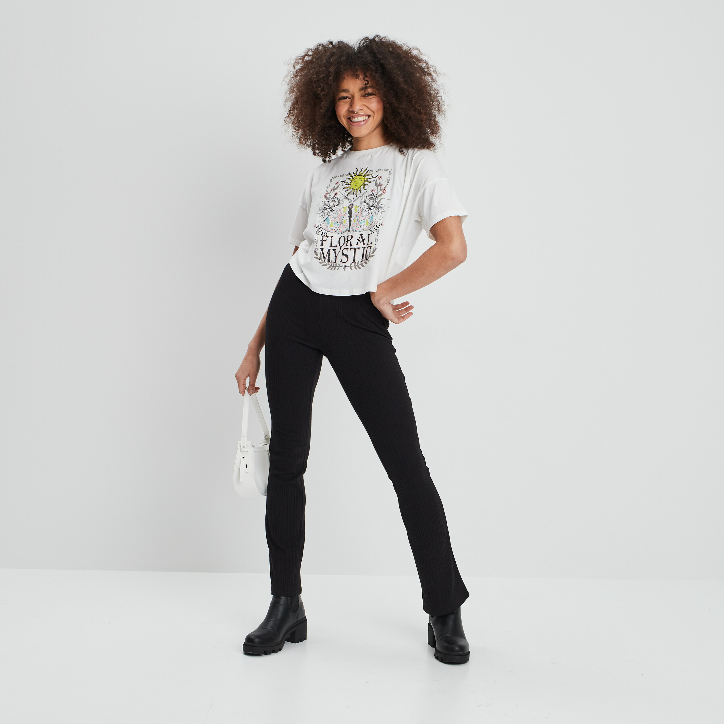 Pantalon flare côtelé noir femme | La Halle