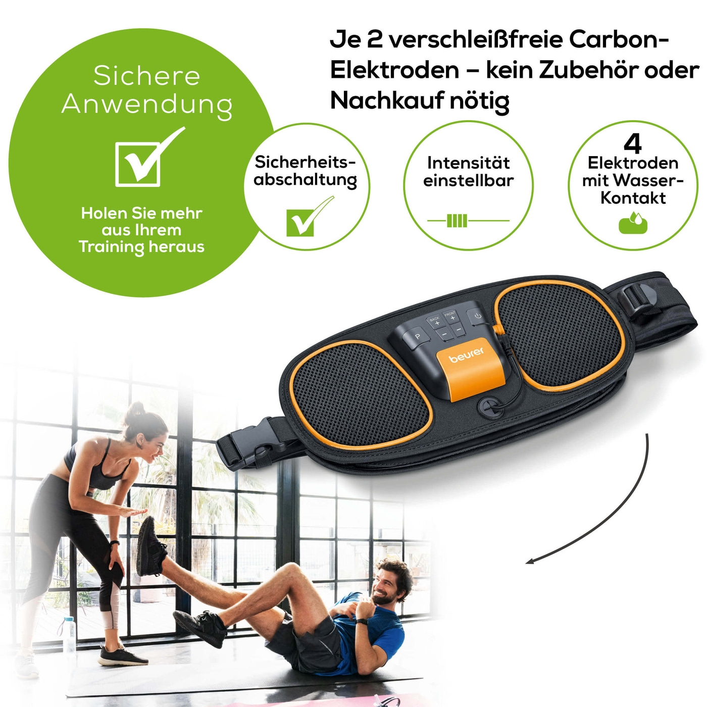 Beurer Bauch- und Rückenmuskelgürtel EM 39 2-in-1-EMS-Gürtel für zentrale Bauchmuskeln & untere Rückenmuskulatur