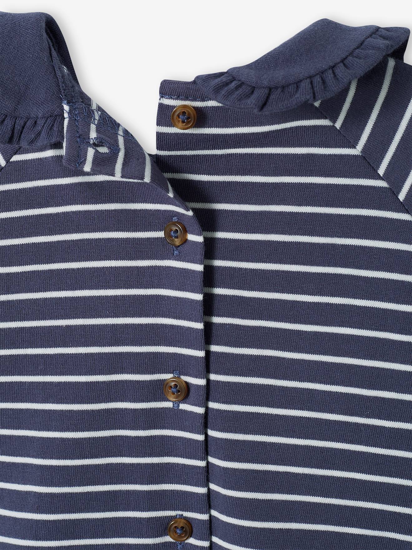 Ensemble 3 pièces bébé short en velours, T-shirt et bandeau bleu foncé rayé