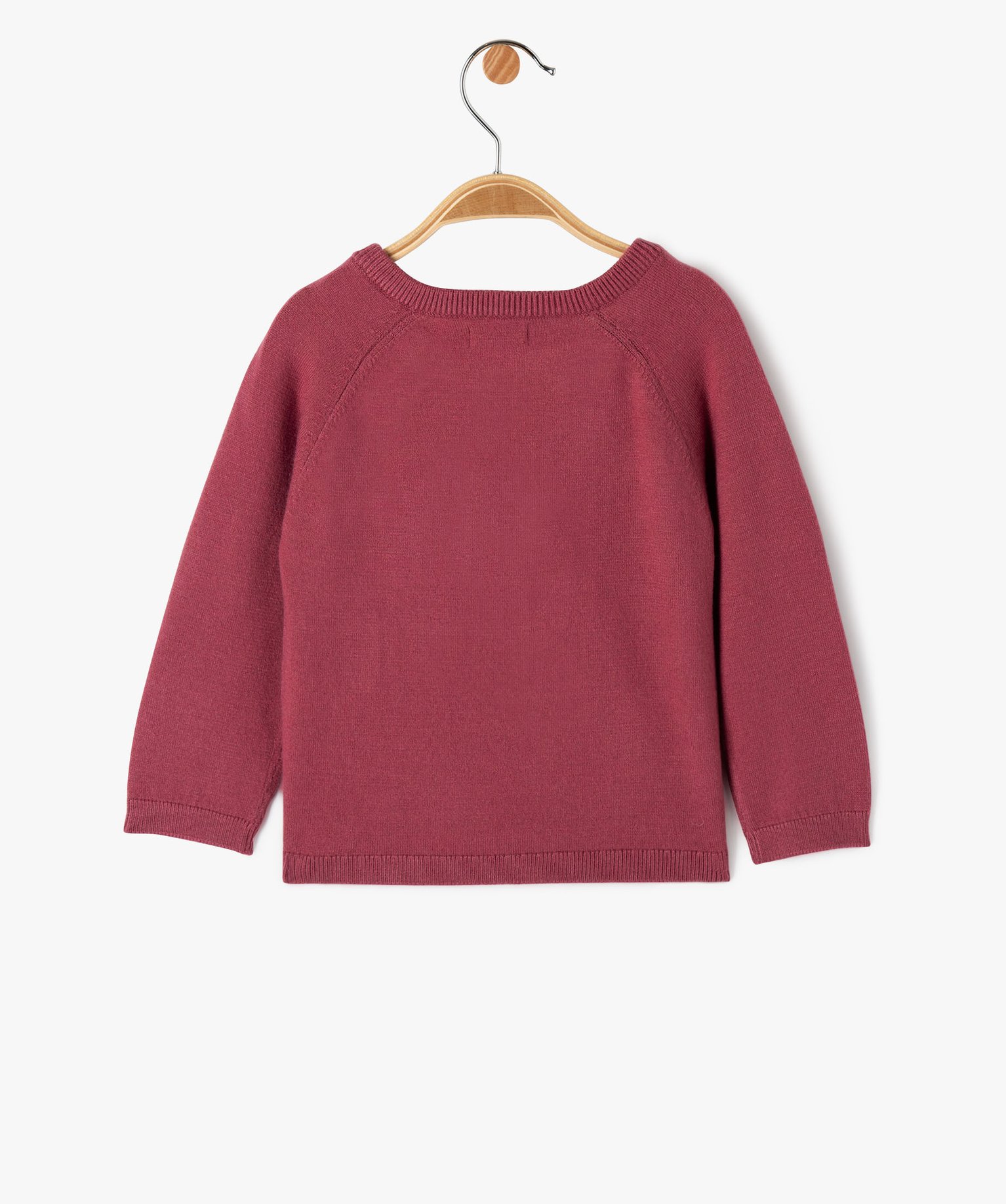Pull en maille fine à motif brodé et peluche bébé fille rose fonce | GEMO