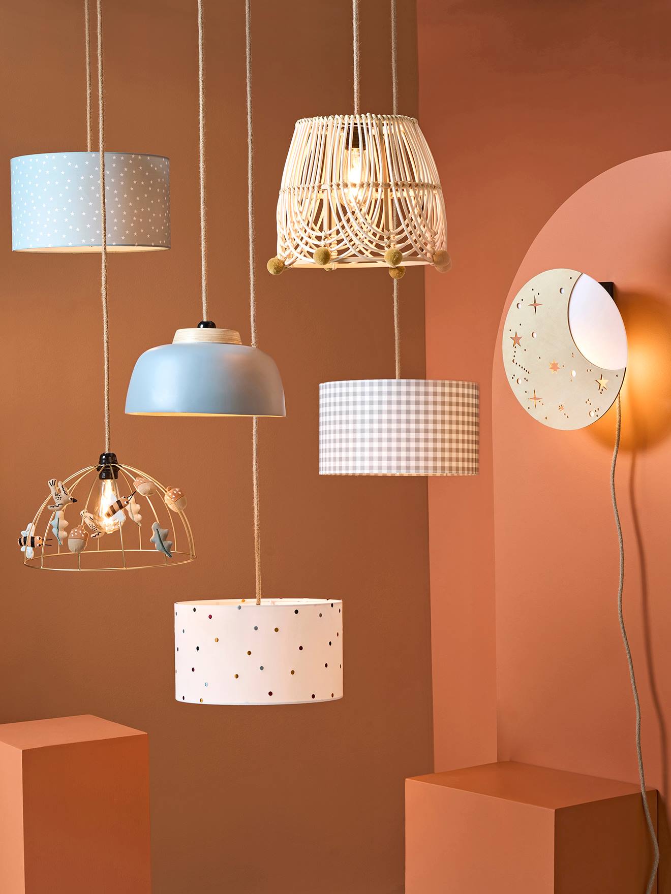 Vertbaudet Kinderzimmer Lampenschirm, Tupfen-Stickerei - beige/mehrfarbig