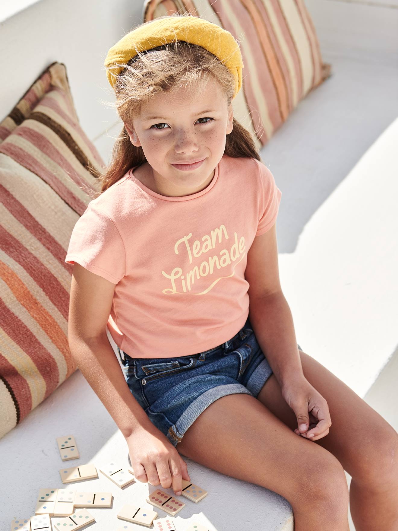 Vertbaudet Mädchen T-Shirt, Message-Print BASIC Oeko-Tex - wollweiß