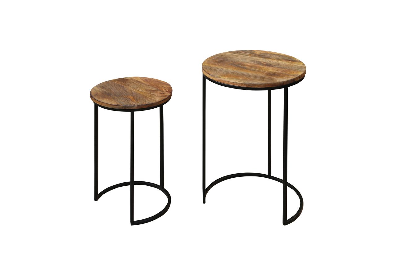 byLiving JARON Zweisatztisch, Breite 40 cm, Metall schwarz pulverbeschichtet, Mangoholz natur