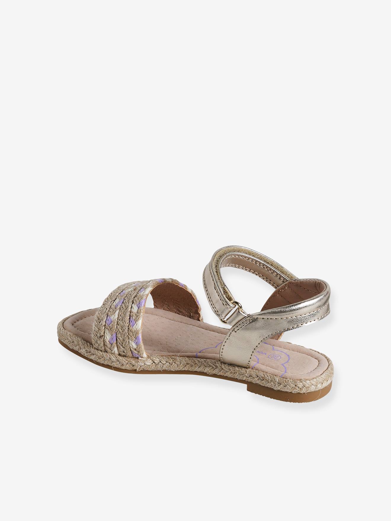 Vertbaudet Kinder Klett-Sandalen mit Anziehtrick - beige bedruckt