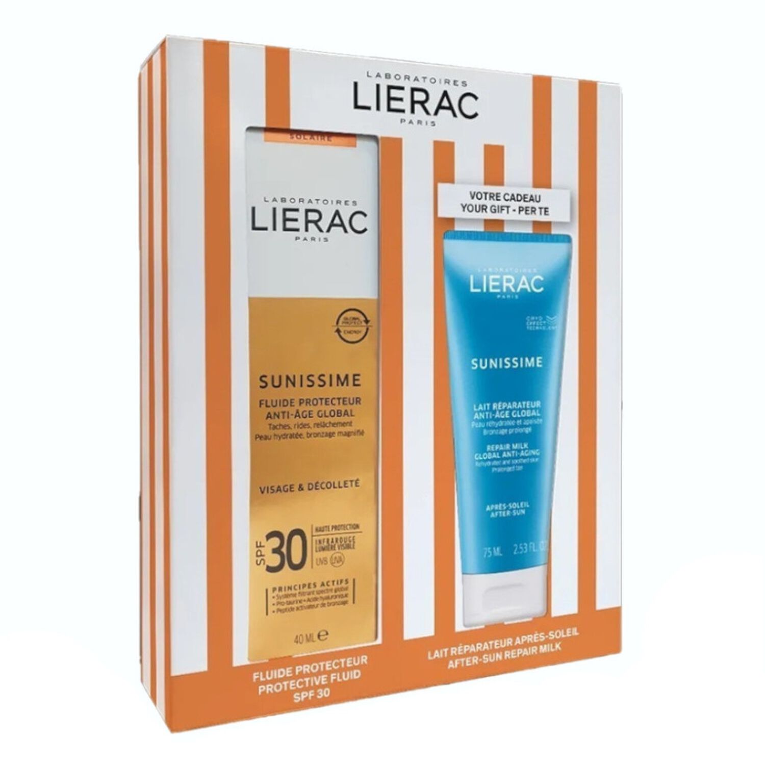 Lierac Sunissime Coffret Fluide Protecteur SPF30 40 ml + Lait Réparateur Anti-Âge 75ml Offert