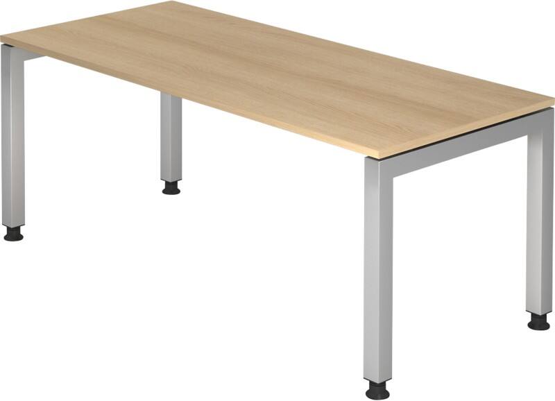 Hammerbacher J Serie Höhenverstellbarer Schreibtisch Rechteckig Eiche Holz Silber 4 Füße 1.800 x 680 mm