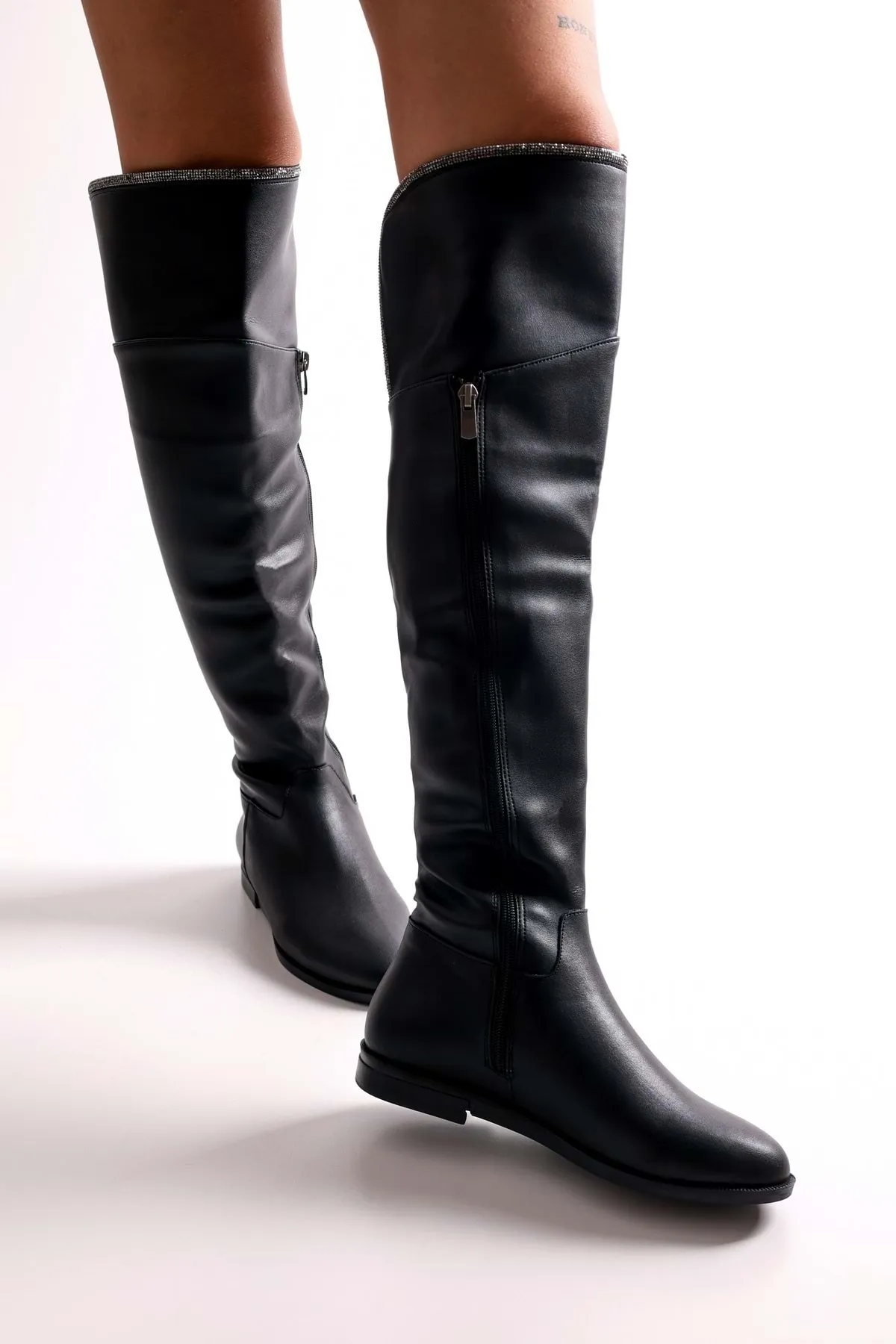 Shoeberry  Damen Toon Black Skin Stiefel Black Skin