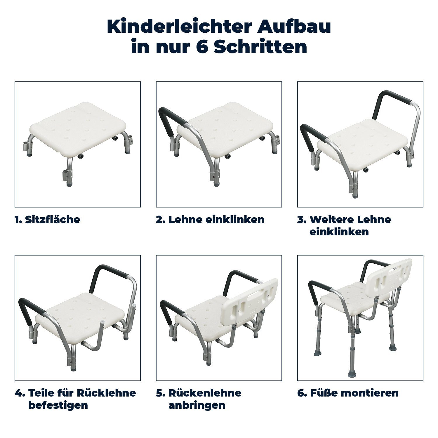 flexilife Duschhocker Duschsitz Duschhocker mit Rückenlehne und Armlehne - 110 kg belastbar