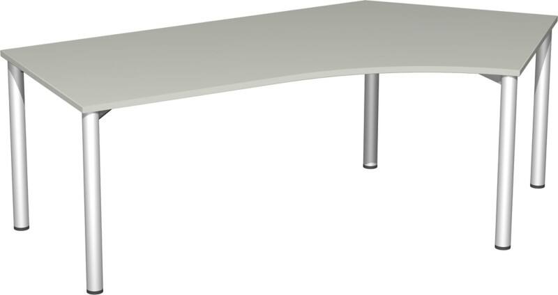 4 Fuß Flex Schreibtisch 135° rechts feste Höhe, 2166x1130x720, Lichtgrau/Silber
