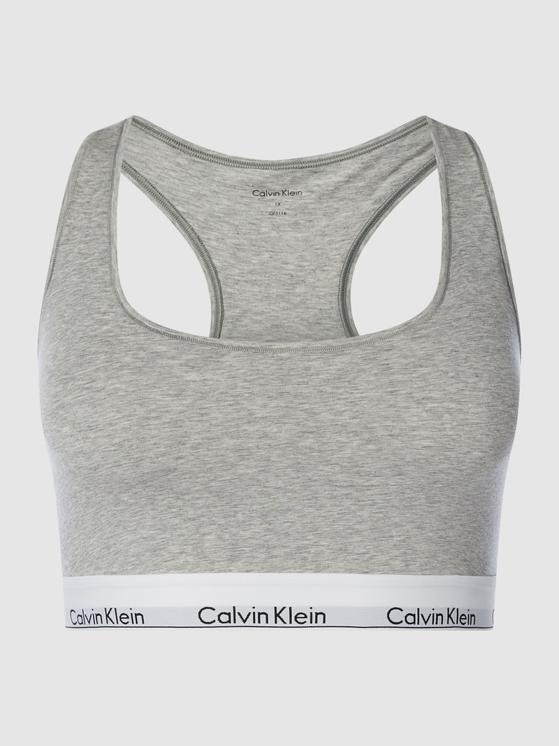 Bralette mit elastischem Logo-Bund in mittelgrau meliert
