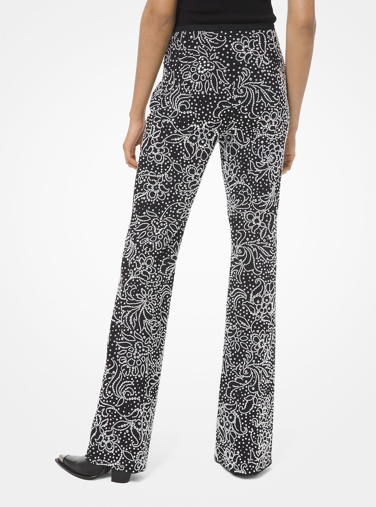 Brooke Studded Stretch Crepe Flared Pants - BLACK
