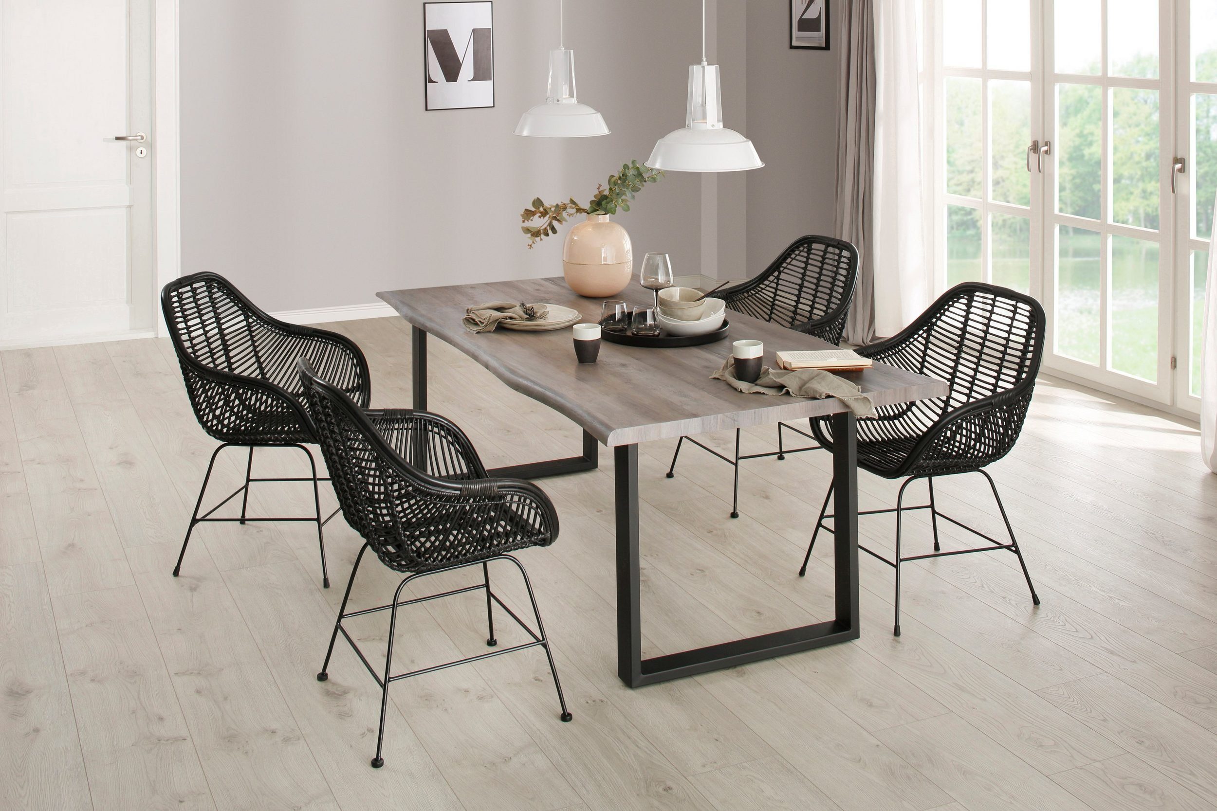 loft24 Rattanstuhl Kegan (Set, 2 St), Sitzhöhe 45 cm, Essyimmerstühle mit Metallgestell
