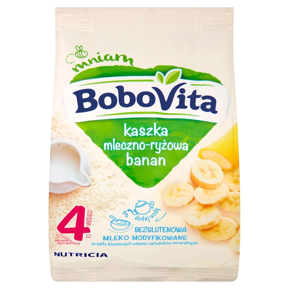 Bobovita pieno ir ryžių košė su bananais
