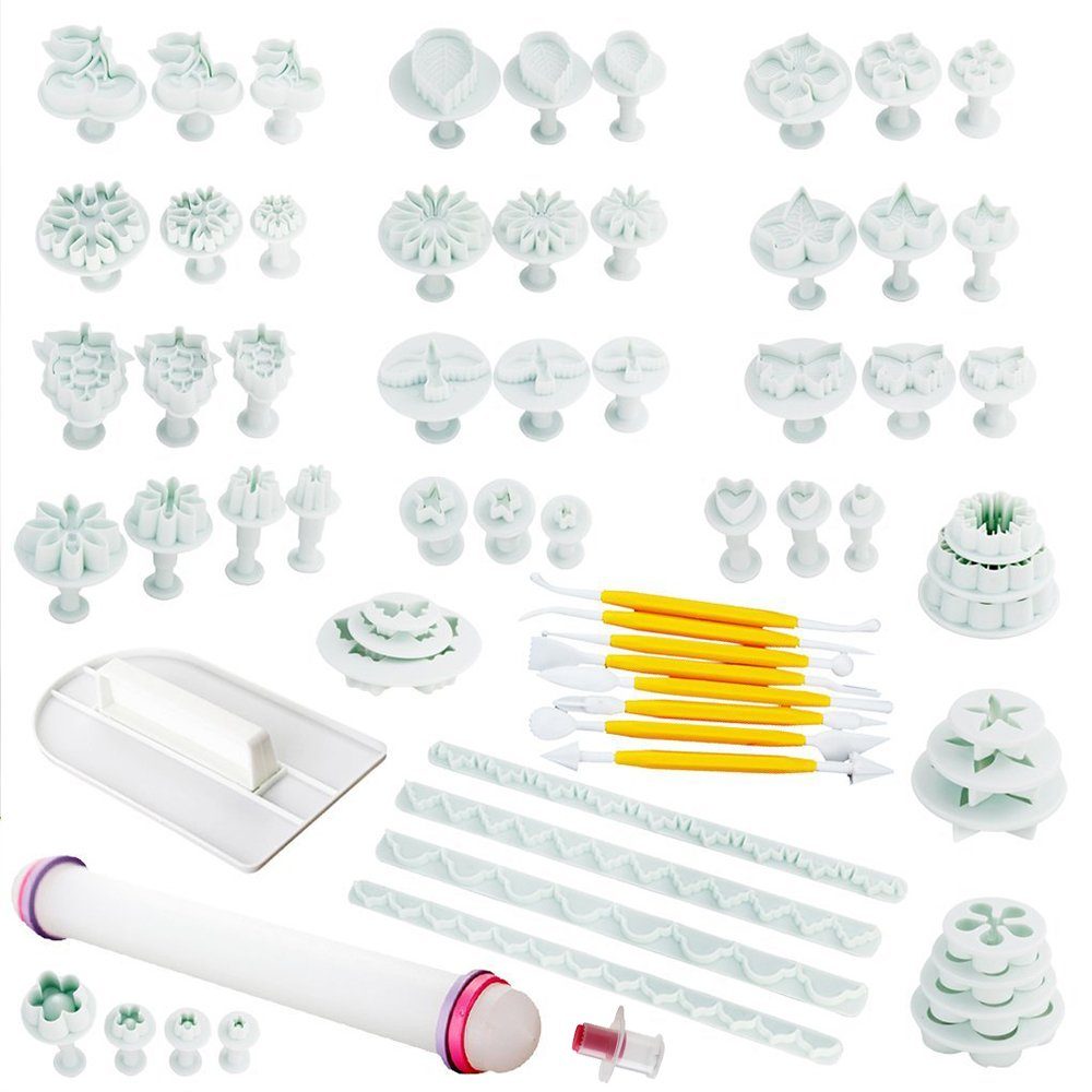 Homewit Ausstechform Fondant Ausstecher Set Tortendeko für Buchstaben Premium Backzubehör, (Packung, 69-St), Weihnachtsdekoration Modellierwerkzeug tüv Kuchen, Torten, Cupcakes