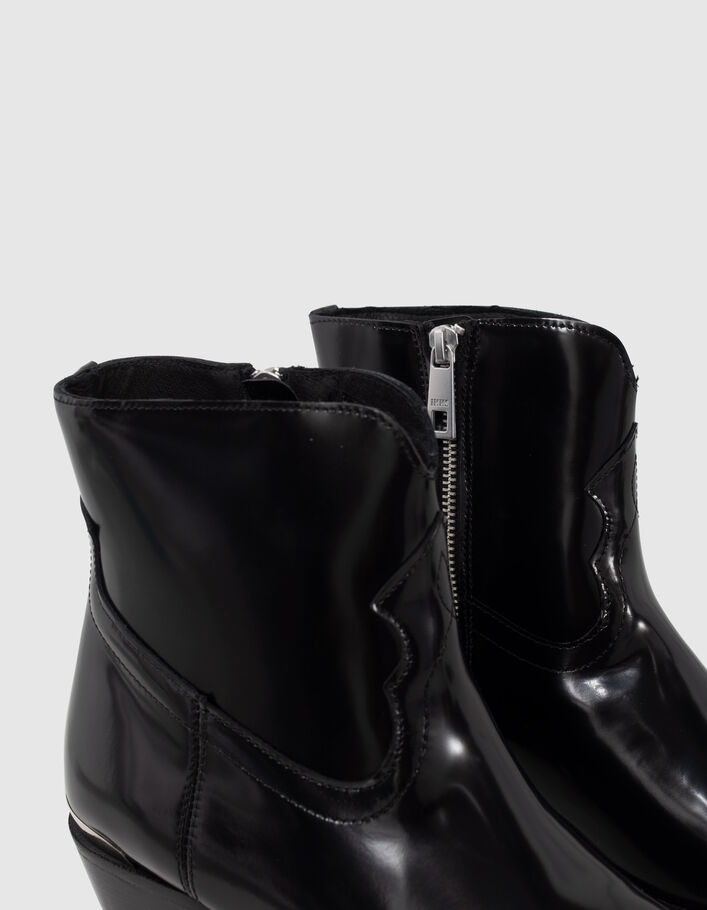Boots noirs cuir avec barrettes métal Femme