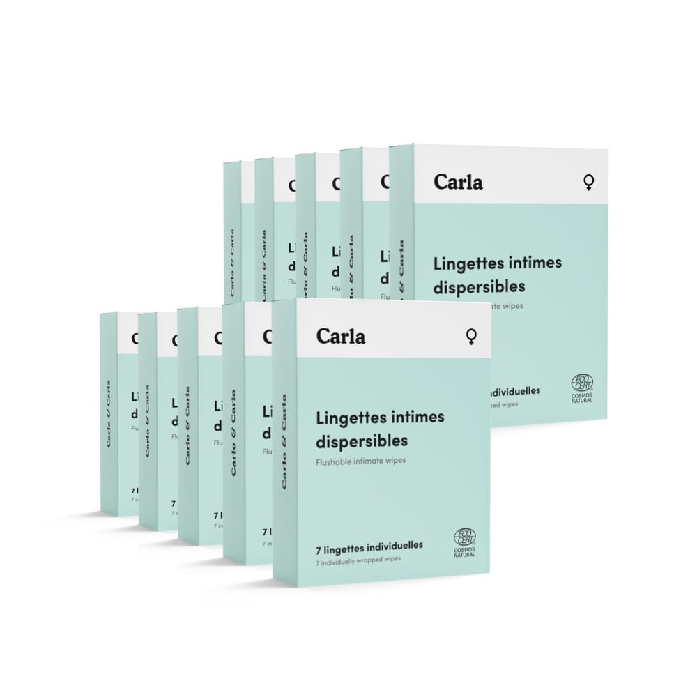 carlo & carla Boîte de 7 lingettes intimes individuelles pour femme 0 déchet certifiées bio Lingettes intimes pour femme