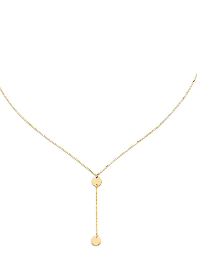 Colier Jackie din aur galben de 14k cu un disc în formă de Y.