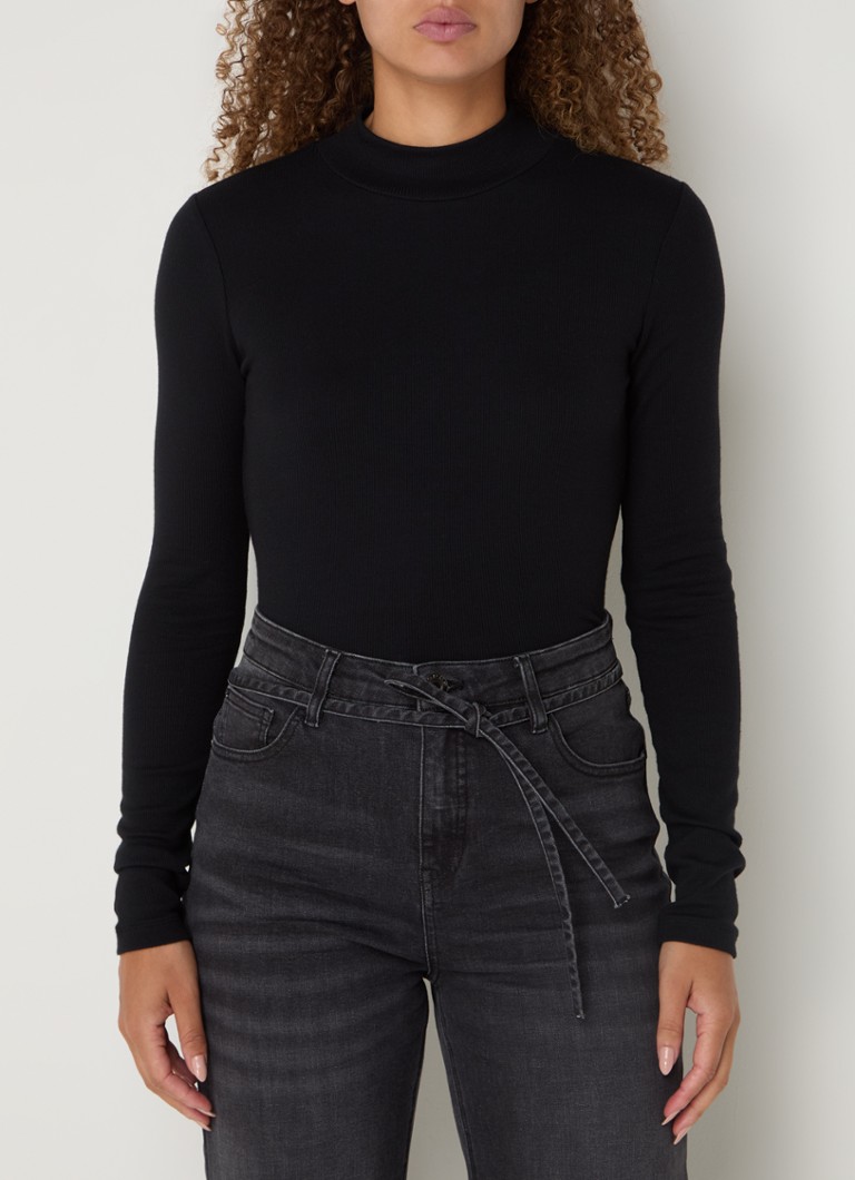 OPUS Singrid long-sleeved shirt with ribbed structure and stand-up collar