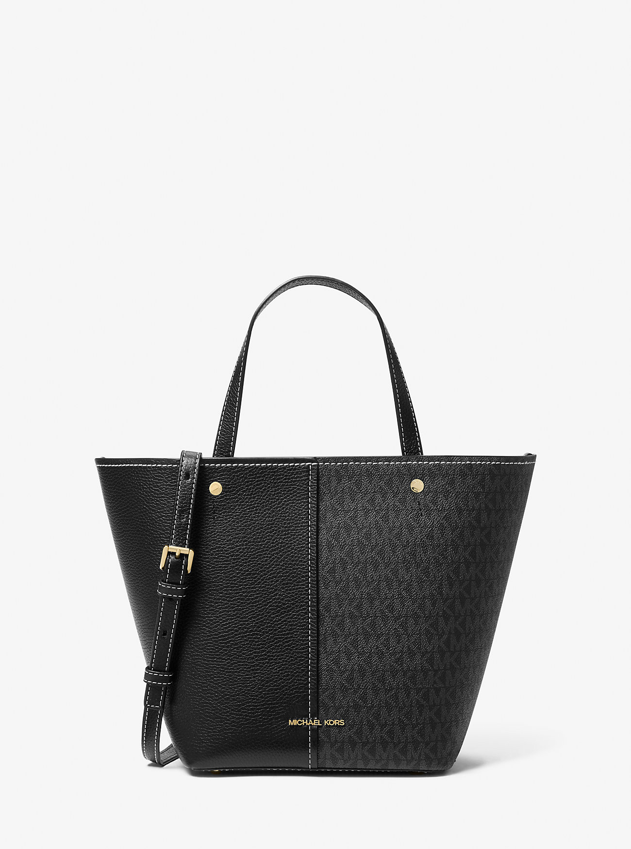 Flora Medium Signature Logo og Pebbled Skinnveske - SVART