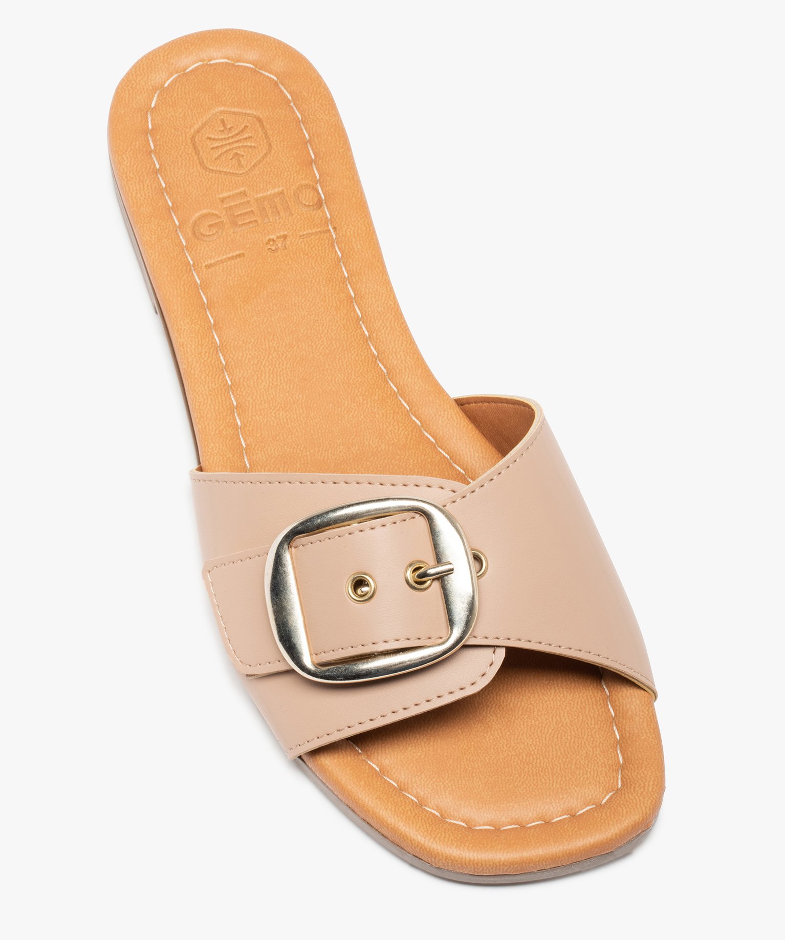 Mules femme à talon plat et bride à boucle ajustable beige | GEMO