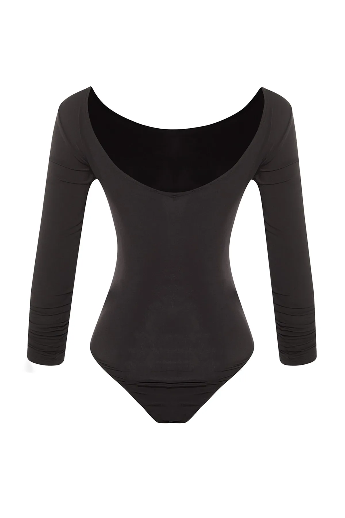 Trendyol Collection  Schwarzer, tief ausgeschnittener, taillierter/taillierter Stretch-Strickbody mit Druckknöpfen TWOAW23BD00023