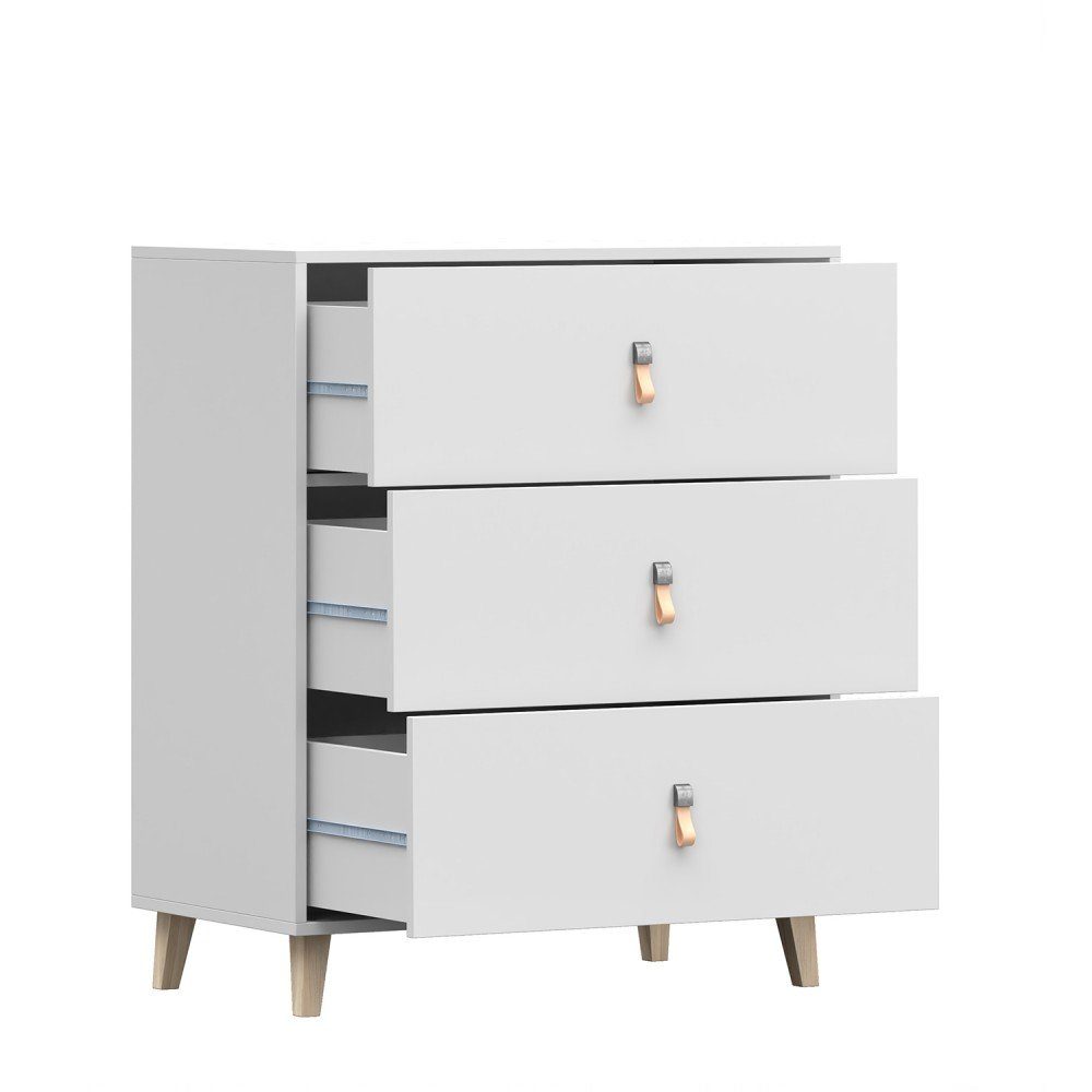 Kids Collective Kommode weiss Skandi mit drei Schubladen Kinderzimmer 96,5 cm hoch, 80 cm breit, Jugendzimmer, praktisches Sideboard, Mehrzweckschrank