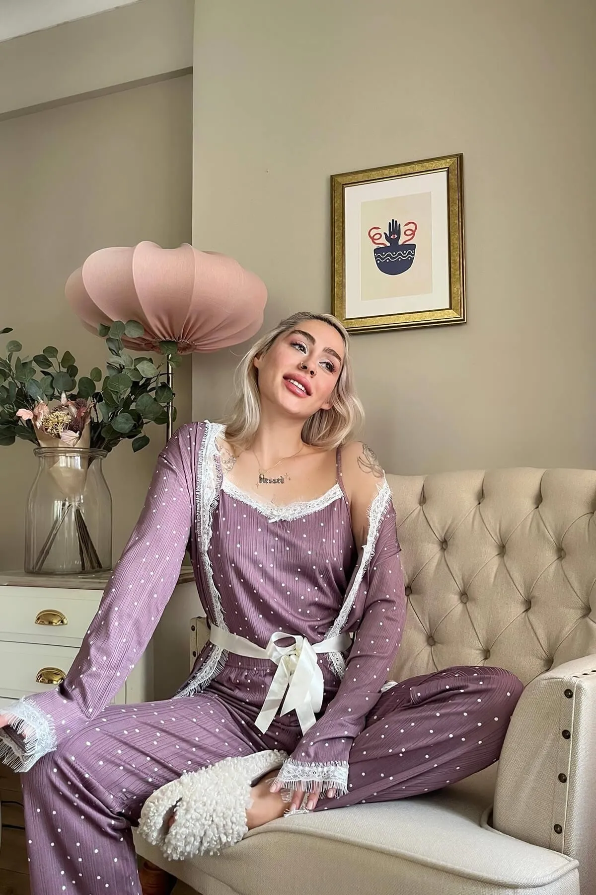 Pijamaevi  Lila Pyjama- und Morgenmantel-Set mit Pegasus-Muster