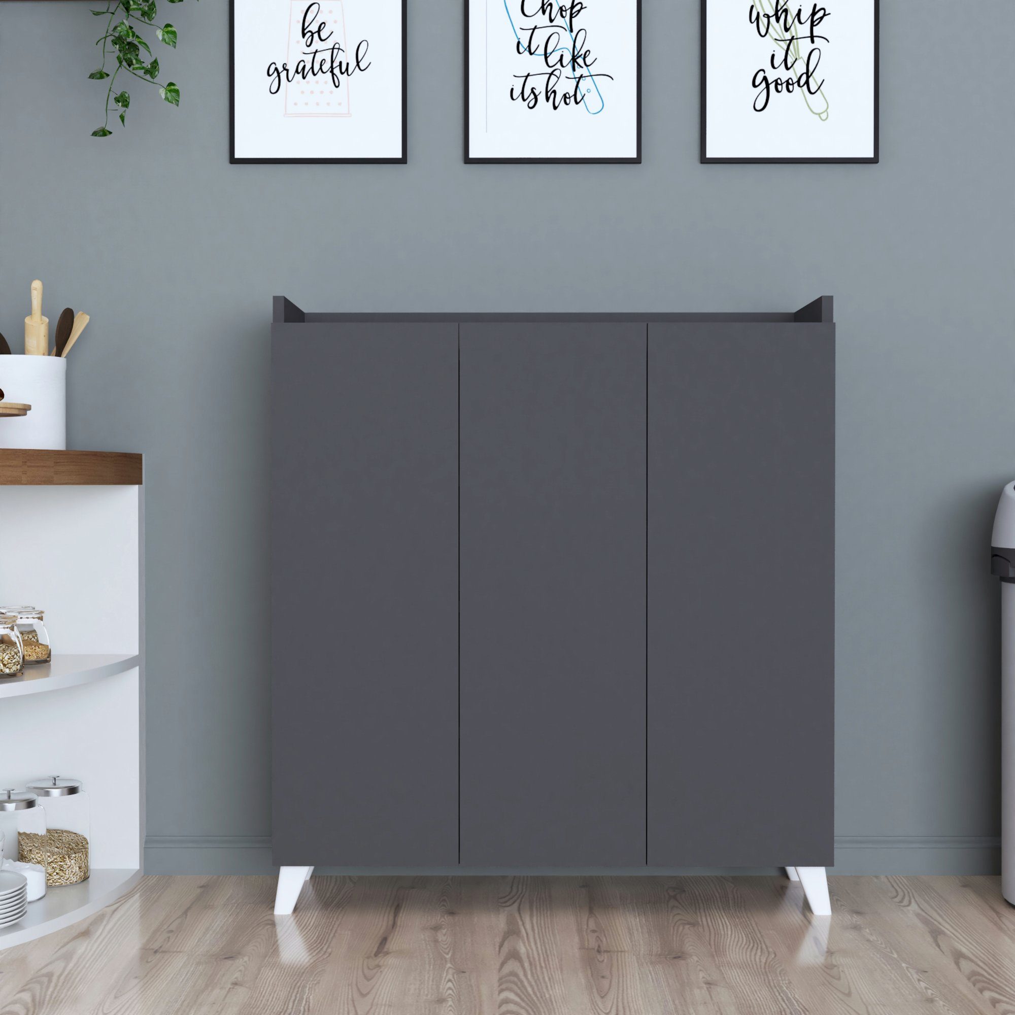 en.casa Mehrzweckschrank Sirdal mit 3 Türen 104x90x30 cm Anthrazit