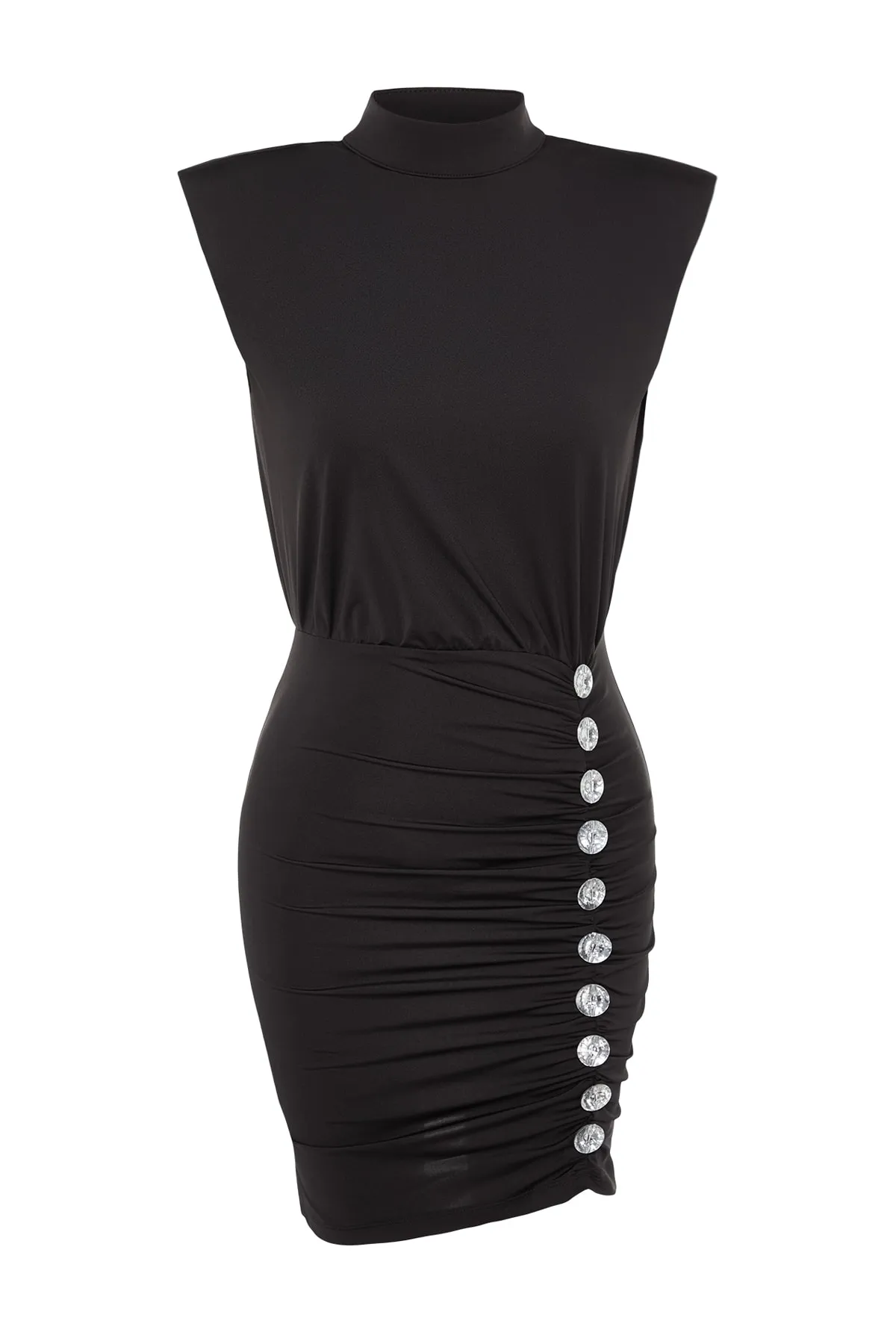 Trendyol Collection  Schwarzes, tailliertes, elegantes Abendkleid aus Satin mit glänzendem Steinstrick TPRSS23EL00175