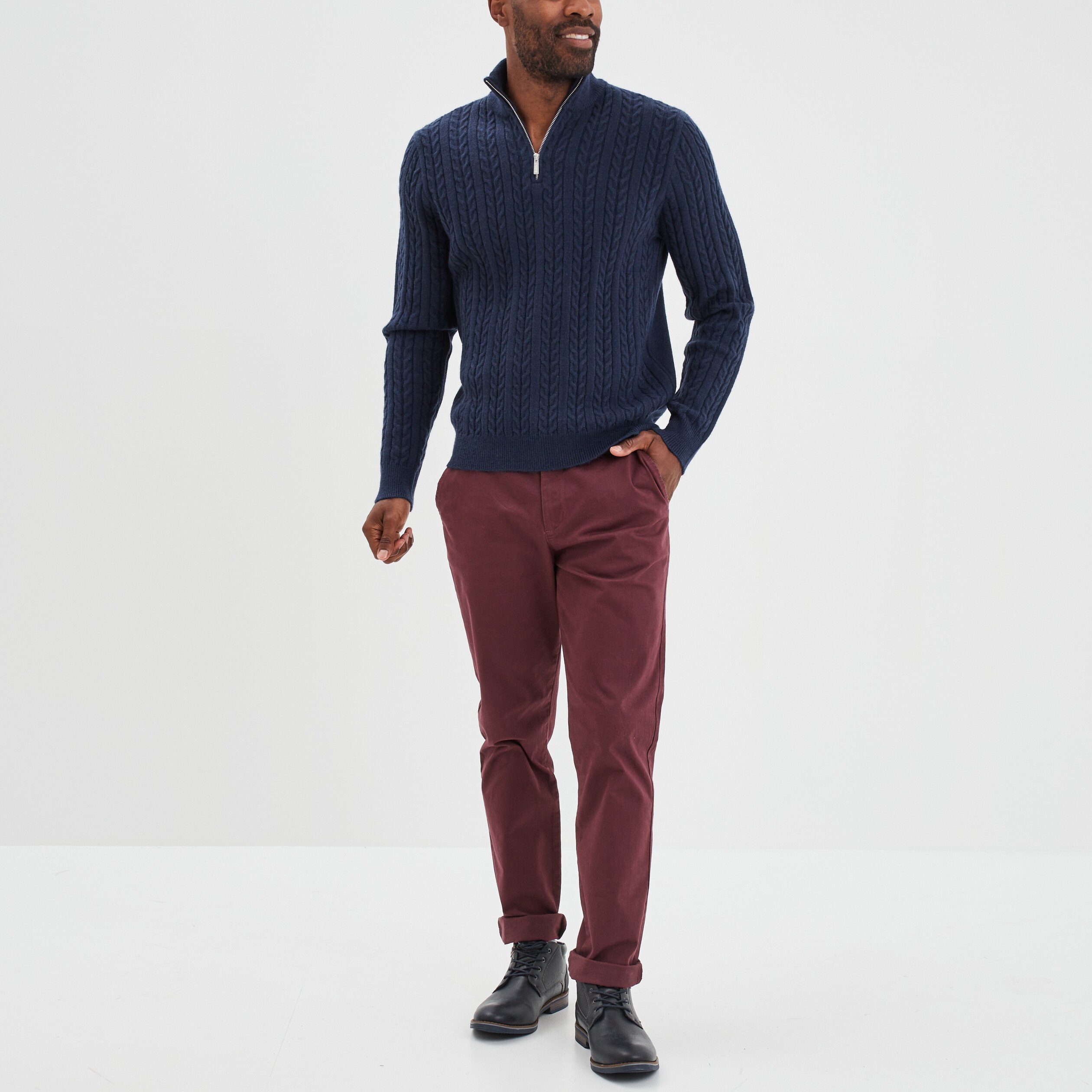Pull camionneur à torsades bleu marine homme | La Halle