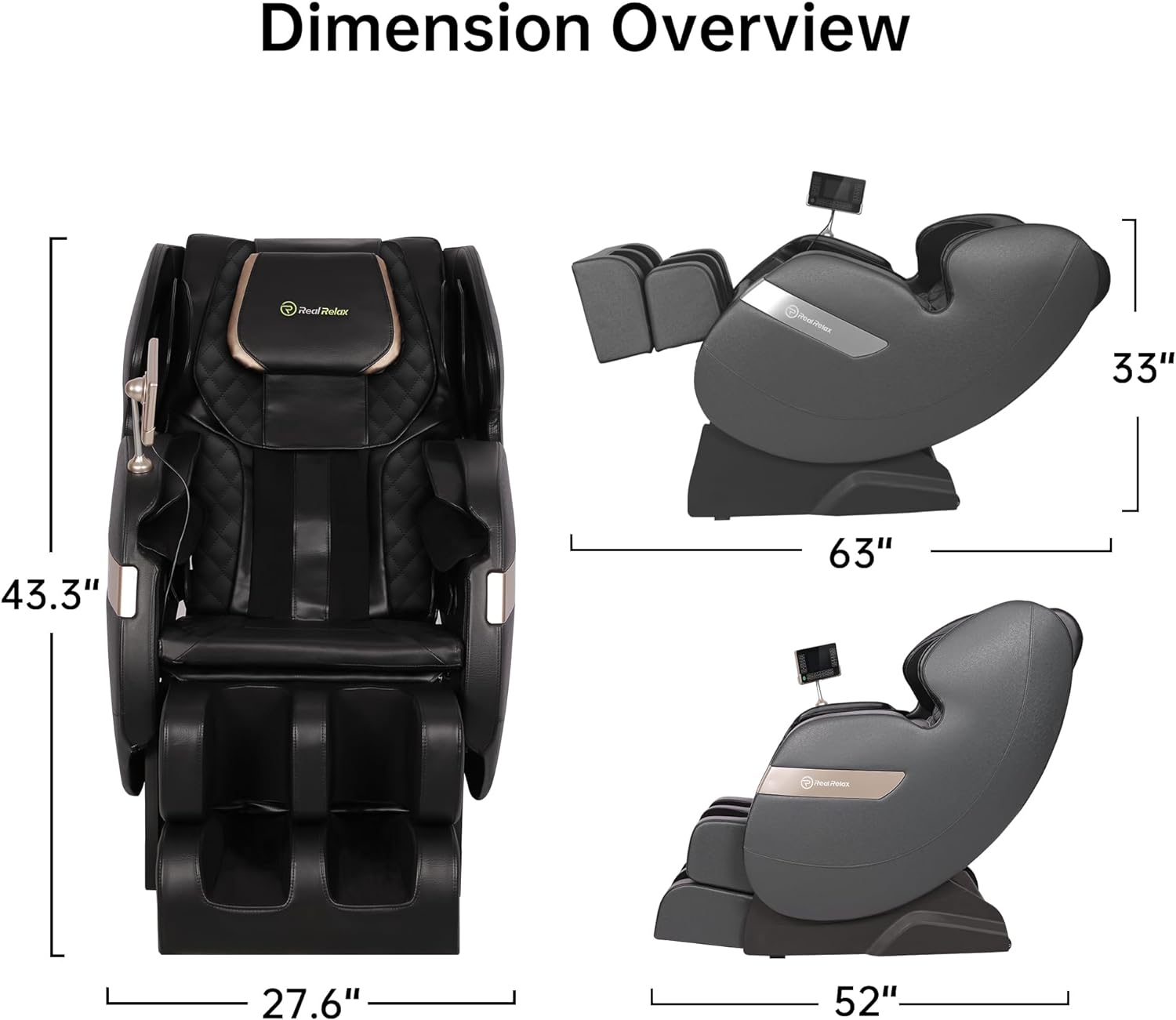 Real Relax 2024 Massage Chair of Dual-core S Track, Full Body Massage Recliner of Zero Gravity with APP Control, Black and Gray