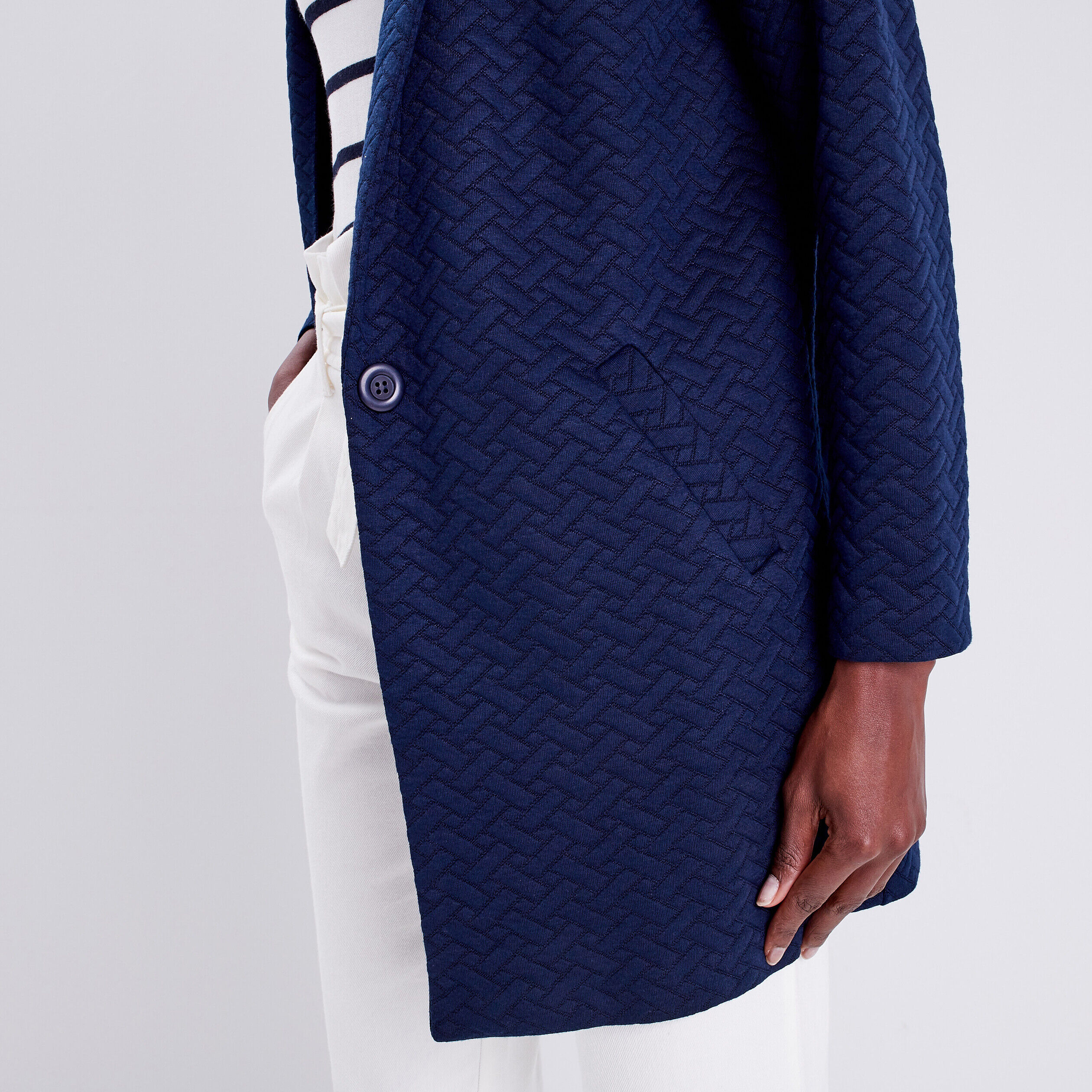 Manteau droit manches longues bleu marine femme | Cache Cache