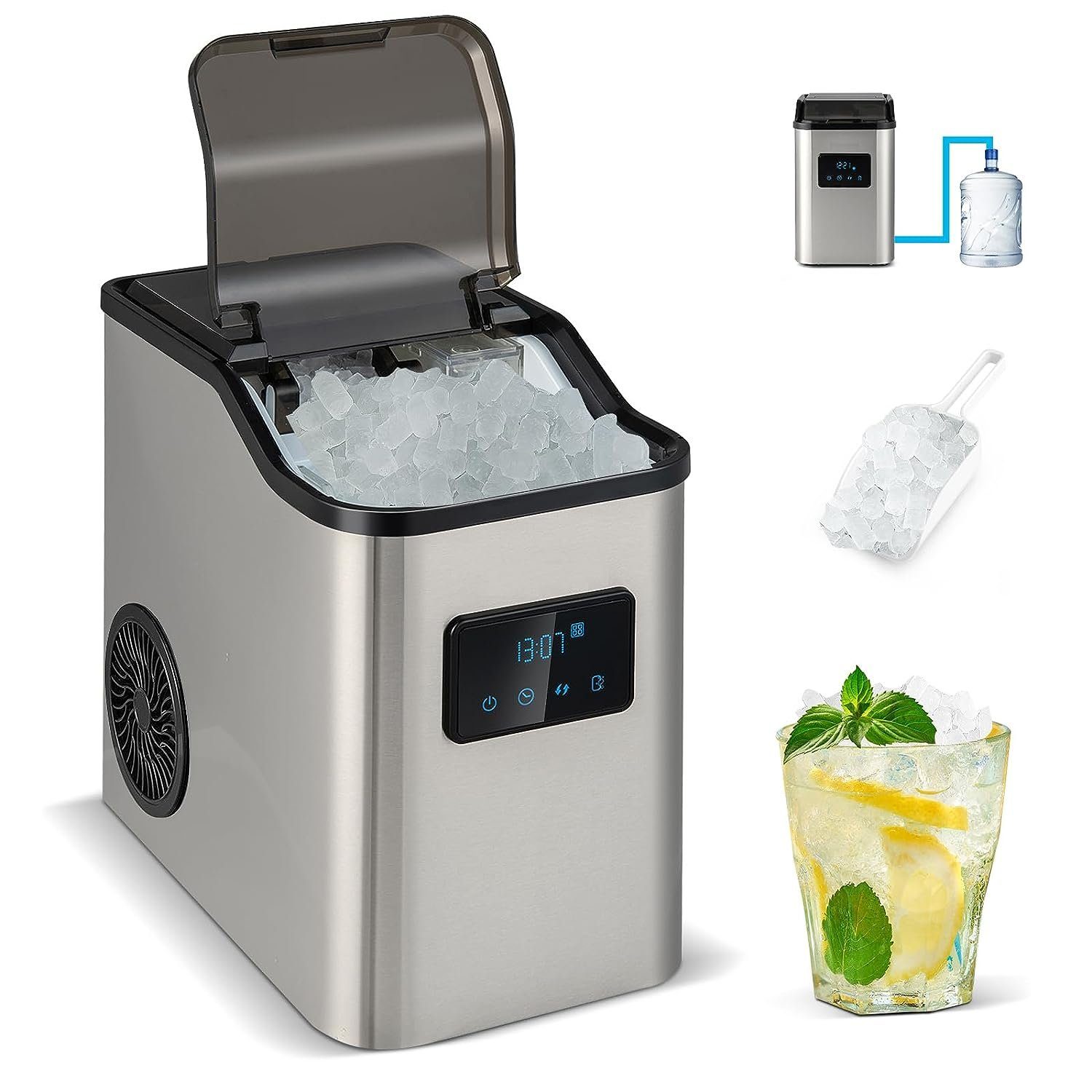 KOMFOTTEU Eiswürfelmaschine, 24kg/Tag, mit 1,6L Wassertank & Eiswürfelschaufe