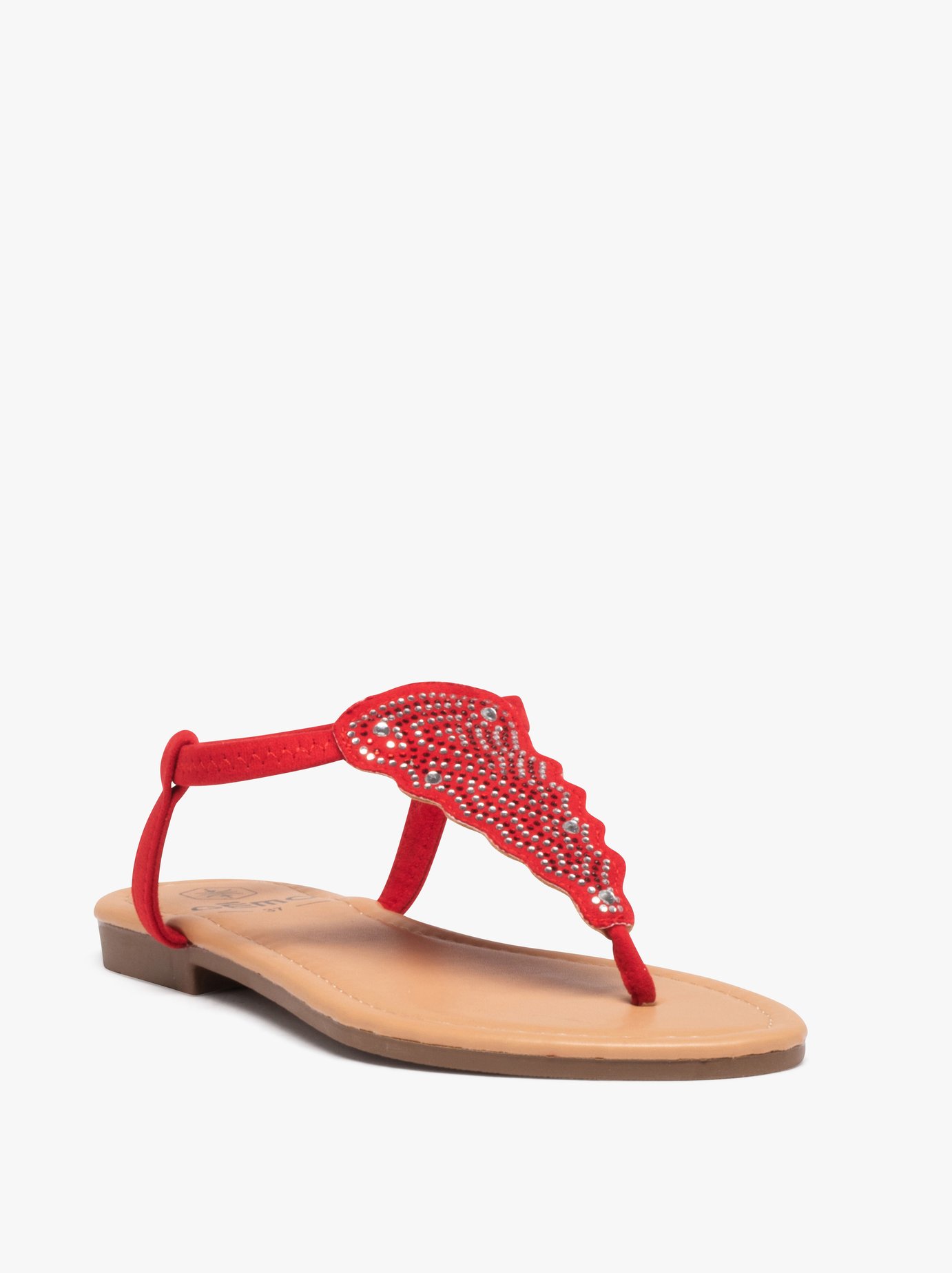 Sandales femme à entre-doigts ornées de strass rouge | GEMO