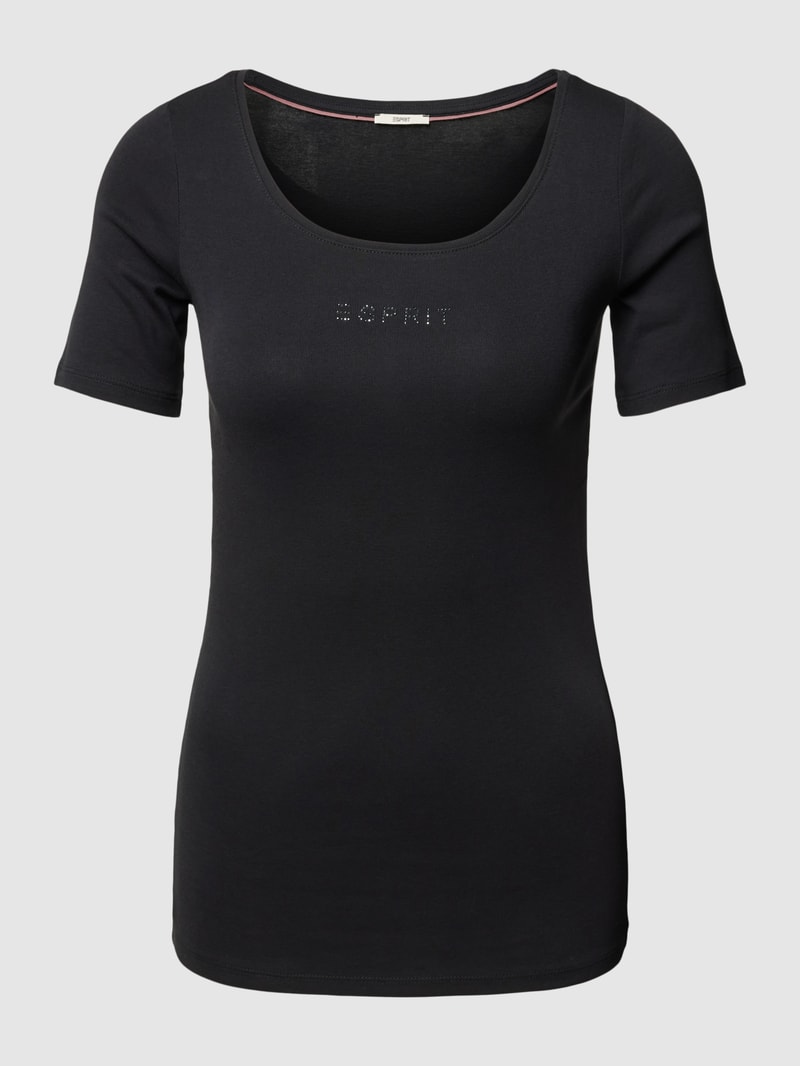 T-Shirt mit Rundhalsausschnitt und Ziersteinbesatz in schwarz