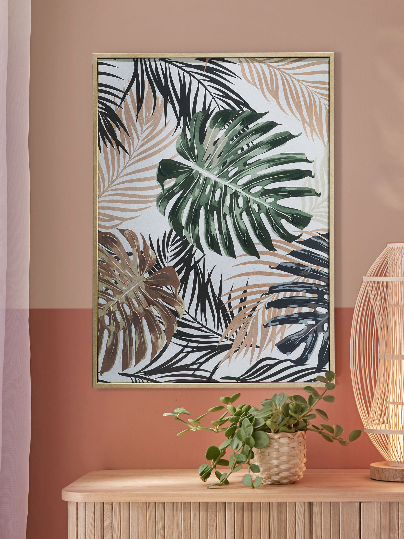 Jungle Leaves Leinwand-Druck-handbemalt, Multicolor