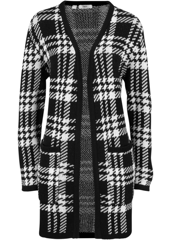 Karierte Strickjacke mit Taschen
