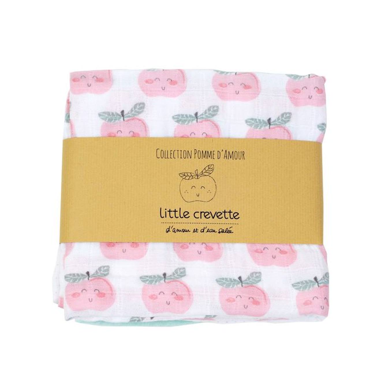 Lot de 3 langes en coton bio* Pomme d'Amour rose