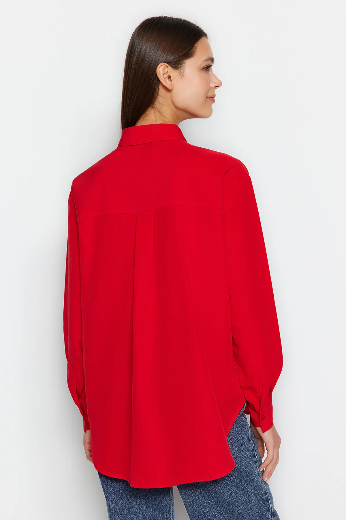 Trendyol Collection  Rotes, locker sitzendes, gewebtes Hemd TWOAW20GO0107