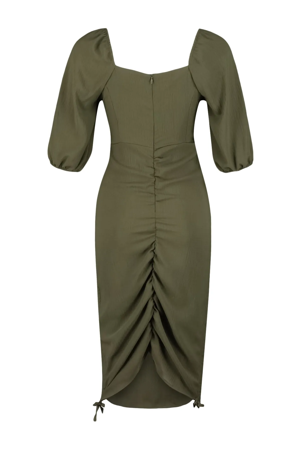 Trendyol Collection  Khakifarbenes, figurbetontes Mini-Webkleid mit Rüschendetail TWOSS23EL01347