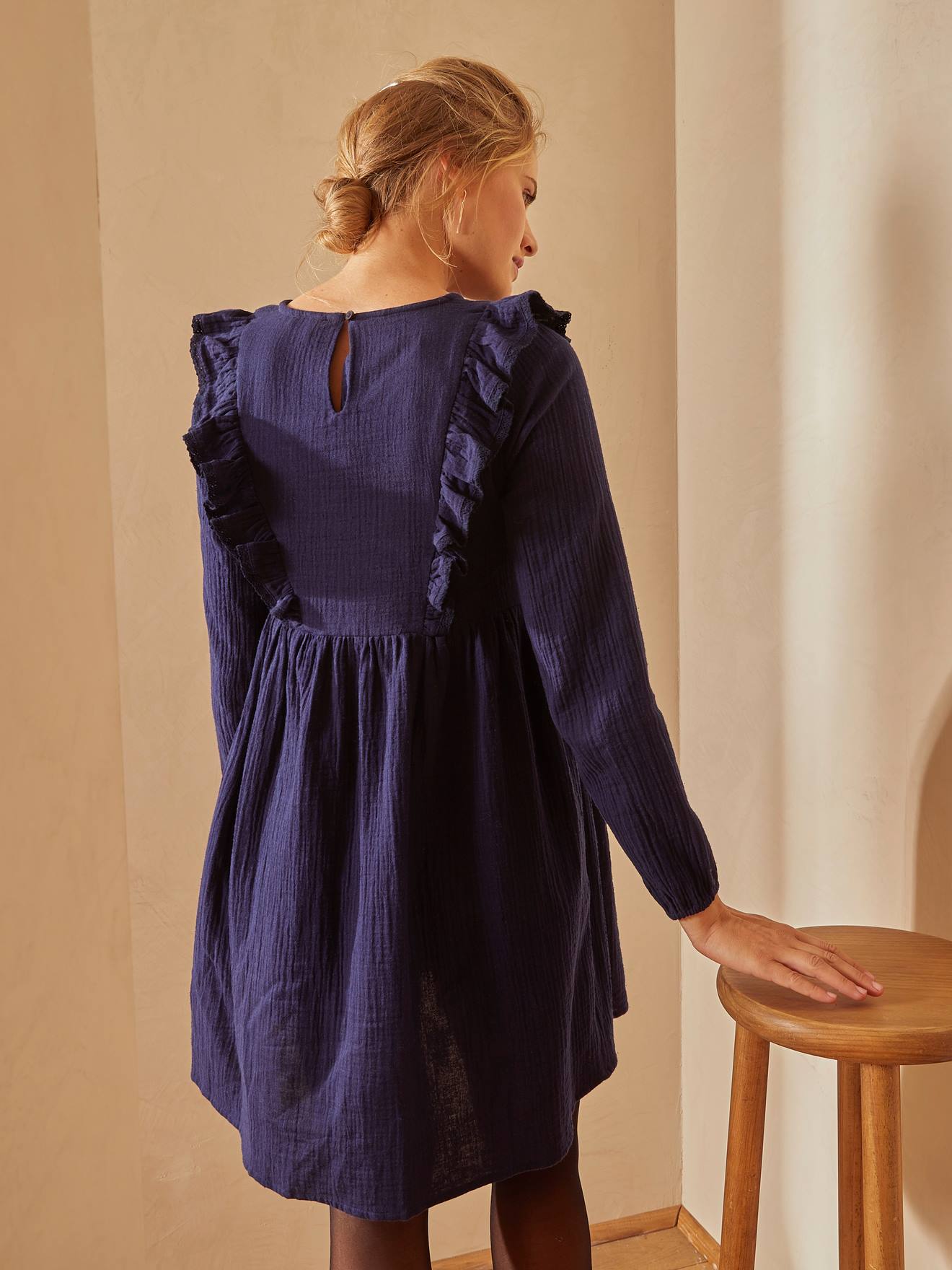 Robe gaze de coton de grossesse et d'allaitement encre