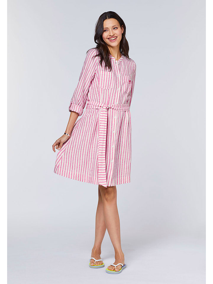 Polo Sylt Leinen-Kleid in Pink/ Weiß günstig kaufen