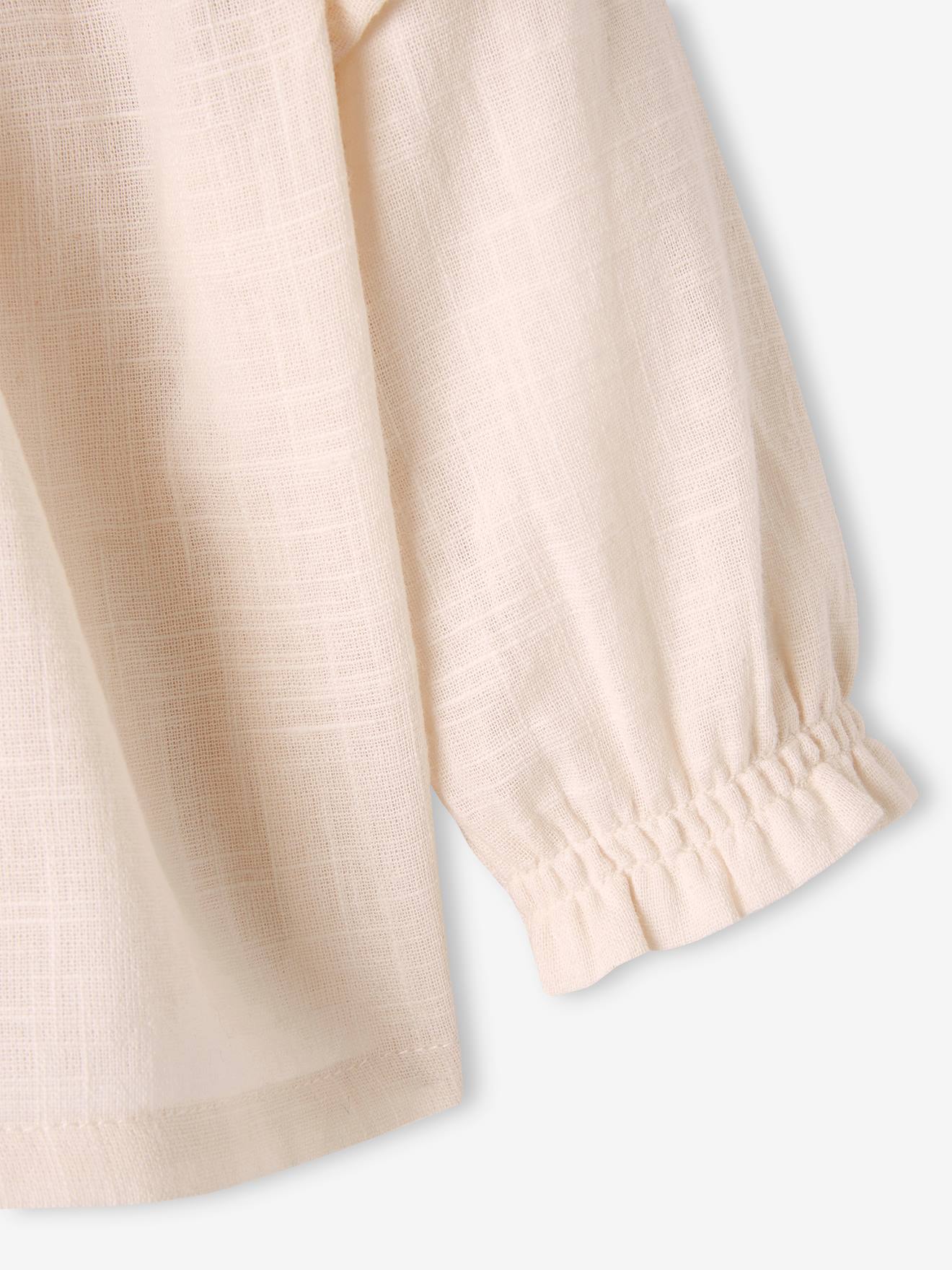 Vertbaudet Mädchen Baby Bluse mit Volants, Struktureffekt - hellbeige