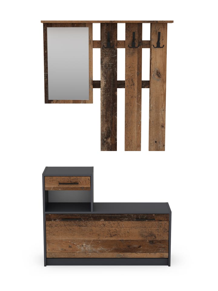 byLiving Garderoben-Set TAMINA in Old Wood / Anthrazit - (B) 97 x (H) 190 x (T) 25 cm günstig kaufen onesize