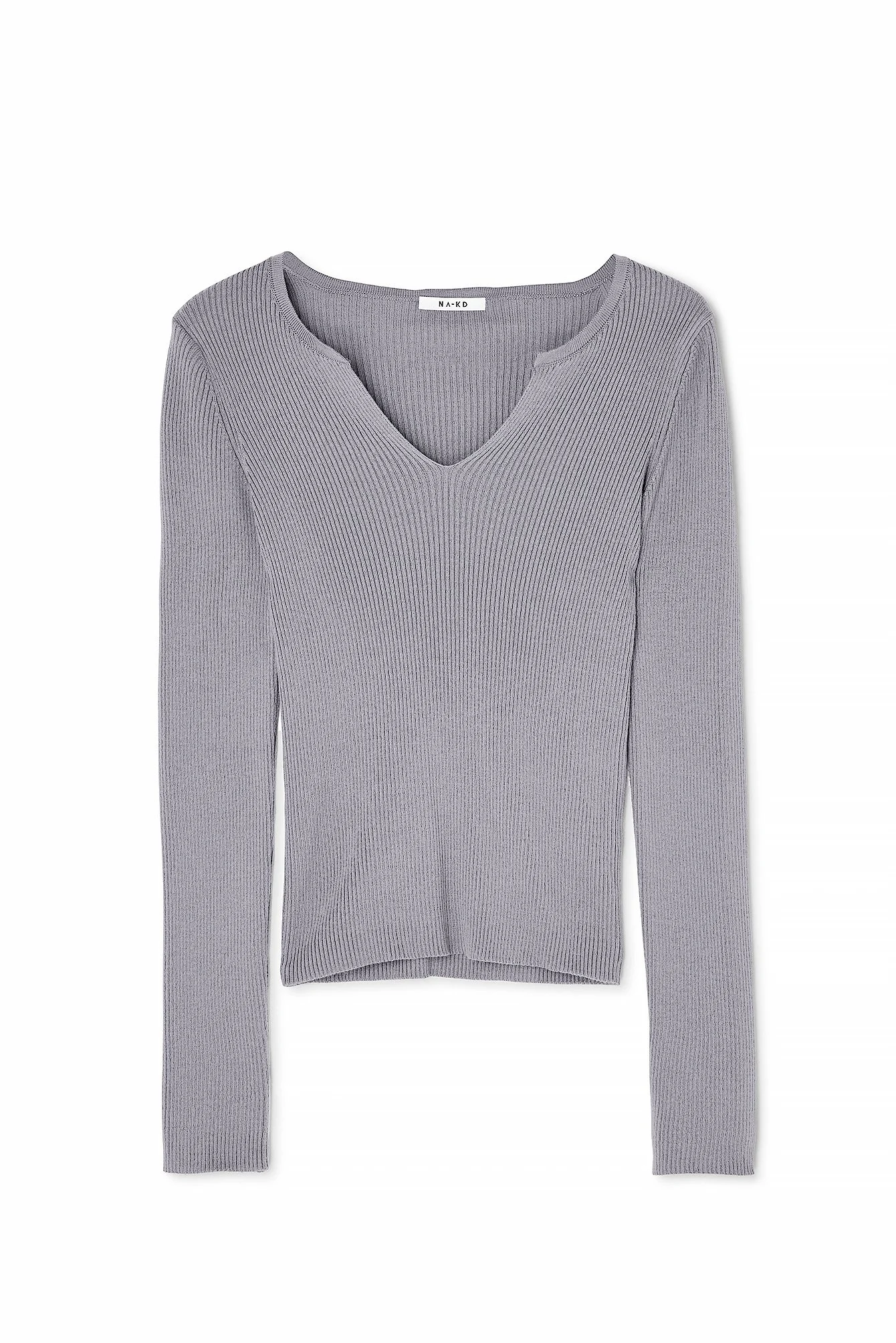 Leichter Ripp-Strickpullover mit V-Detail