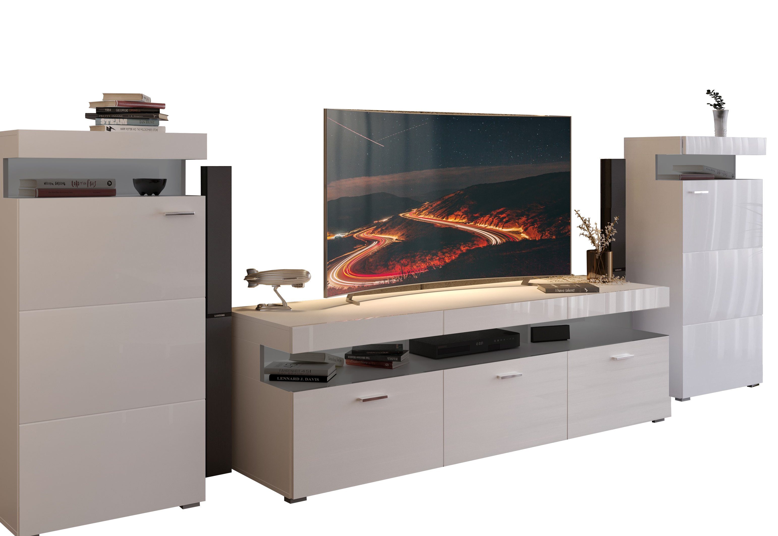 Domando Wohnwand Wohnwand Mondello M2, (3-St), Breite 350cm, Hochglanz