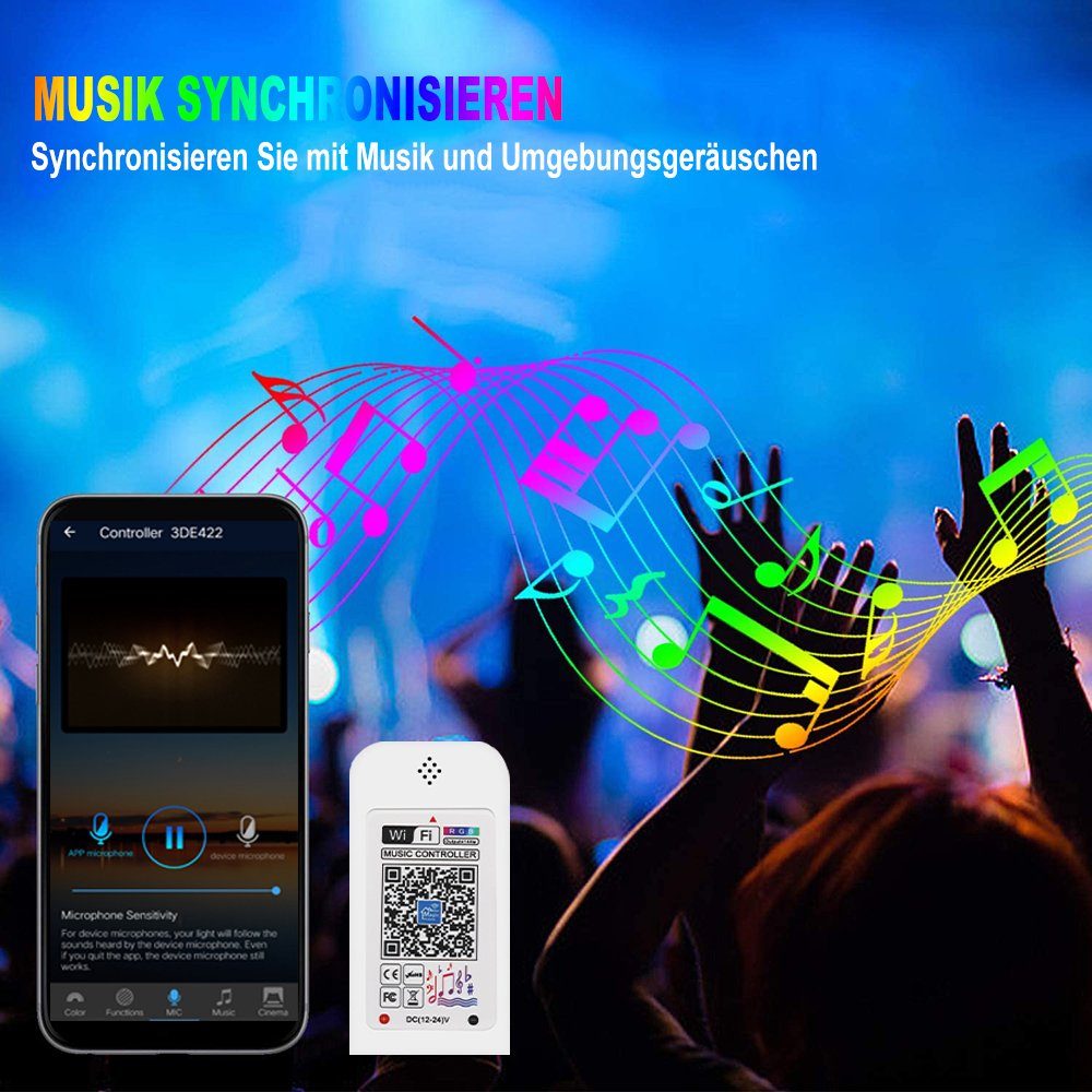 Rosnek LED Stripe 5m-15m,Smart WIFI,5050 RGB,Selbstklebend,LEDs Streifen, Lichterketten Lichtband