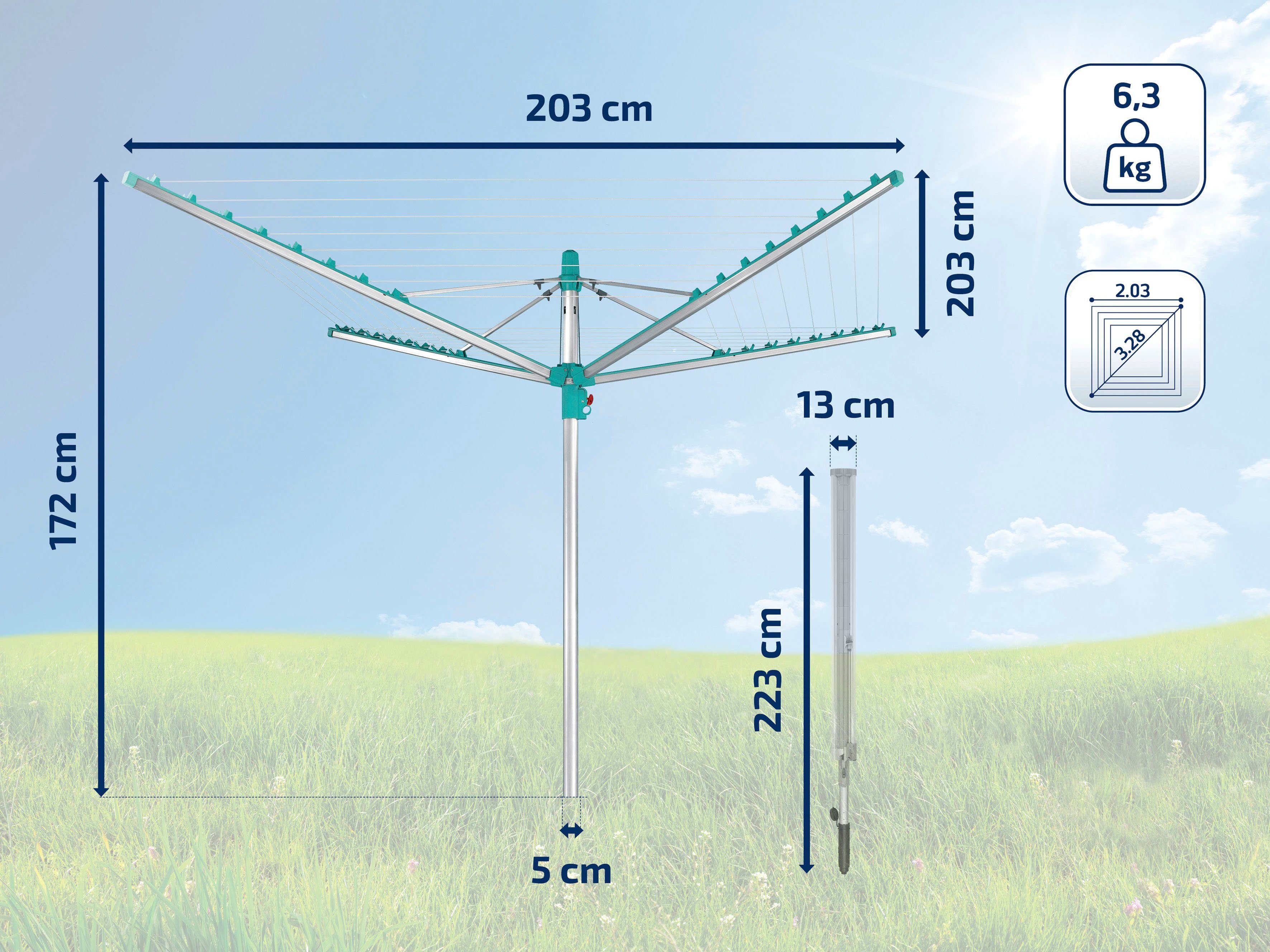 Leifheit Wäschespinne Linomatic 500 Easy, 50 Meter Leinenlänge