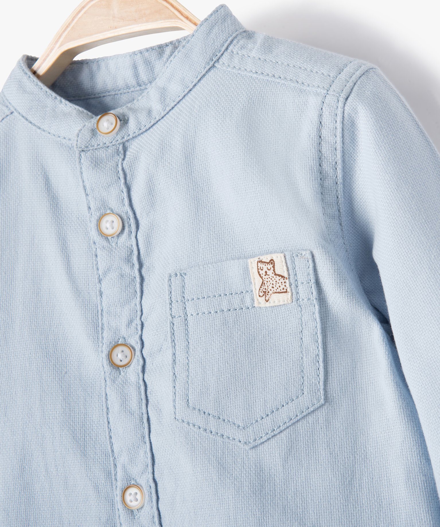 Chemise bébé Garçon manches longues avec col mao bleu | GEMO