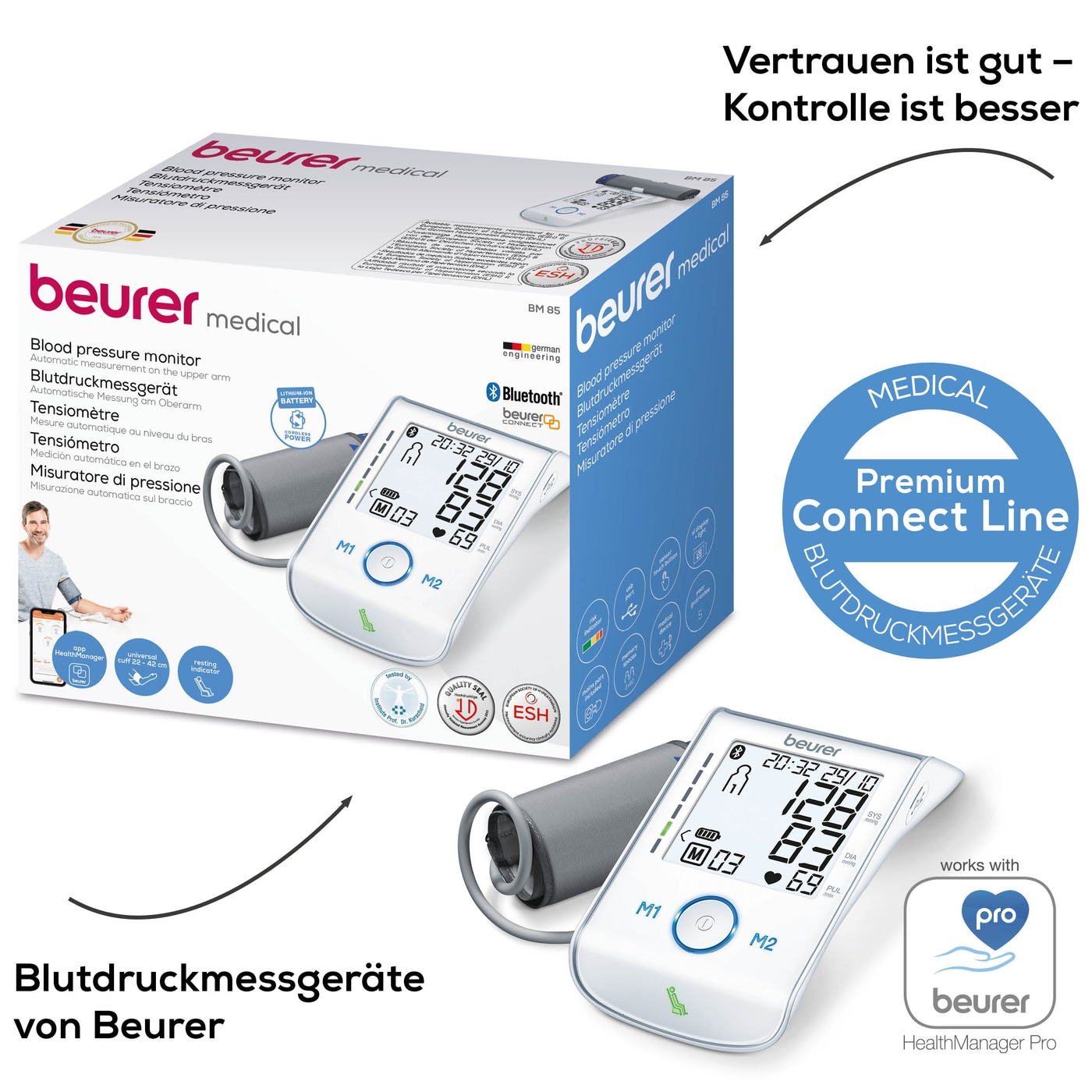 Beurer Oberarm-Blutdruck-messgerät BM 85-Bluetooth® Oberarm-Blutdruckmessgerät mit Inflation-Technology & Ruheindikator